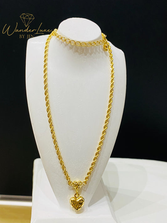 Rope Heart Necklace 18k Saudi Gold 16-18