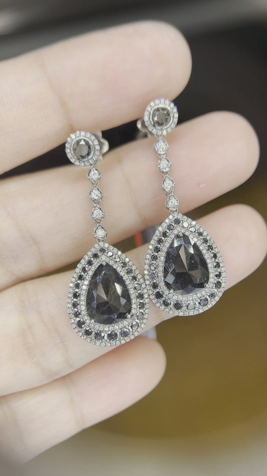 HK Setting Black Diamond Earrings 14k Gold