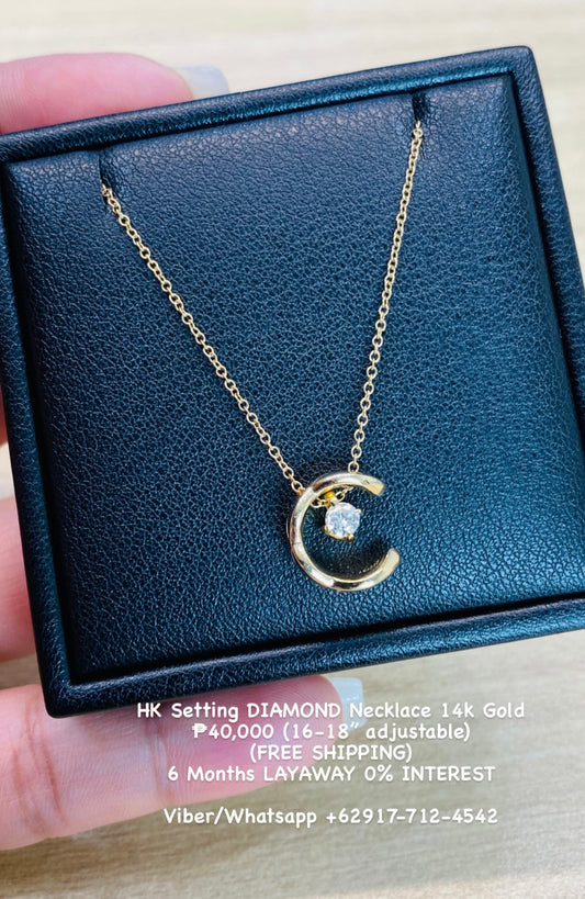 HK Setting DIAMOND Necklace 14k Gold #MS