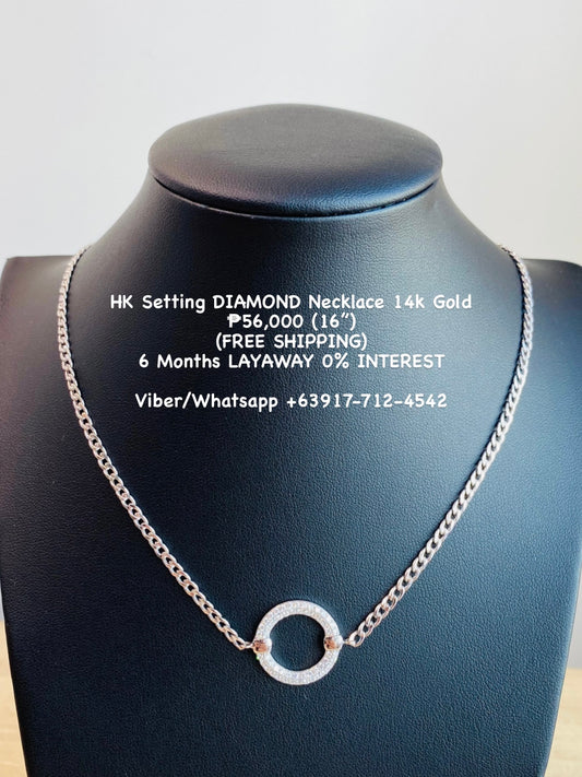 HK Setting DIAMOND Necklace 14k Gold #MS
