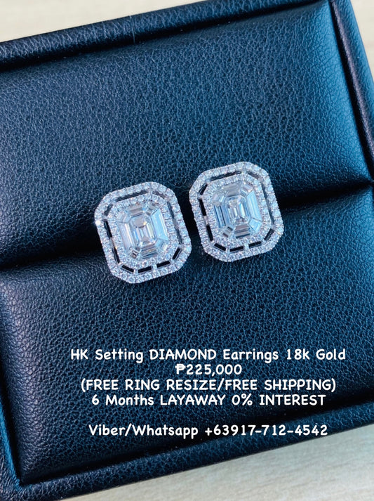 HK Setting DIAMOND Earrings 18k Gold #MS