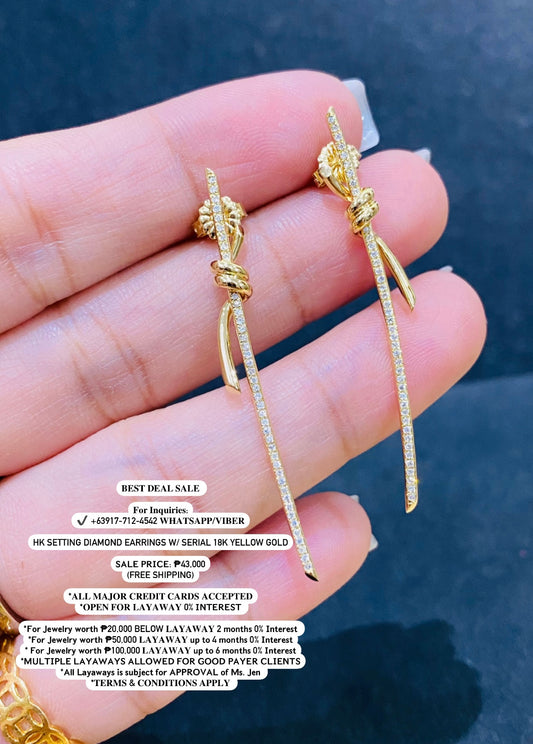 HK Setting DIAMOND Earrings w/ Serial 18k Gold