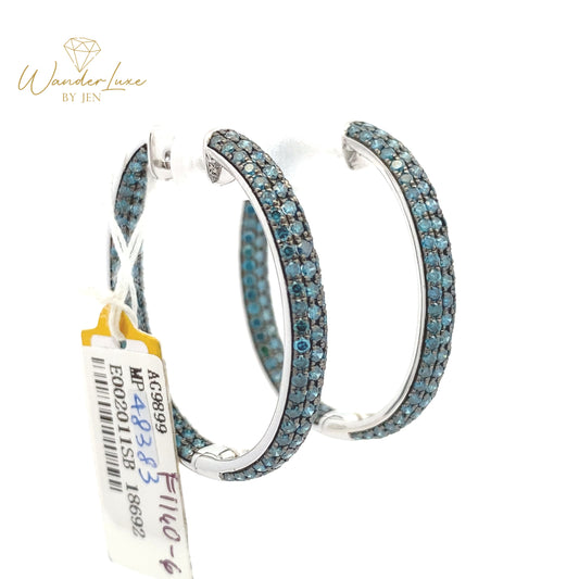HK Setting BLUE DIAMOND Loop Earrings 14k Gold