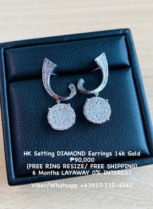 HK Setting DIAMOND Earrings 14k Gold #MS