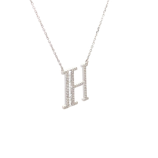 HK Setting H Initial DIAMOND Necklace 14k Gold 16-18” adjustable #MS