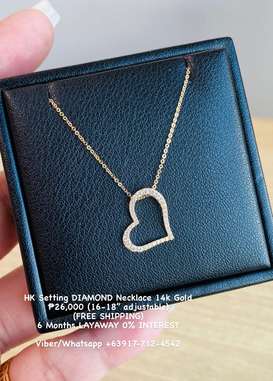 HK Setting DIAMOND Necklace 14k Gold #MS