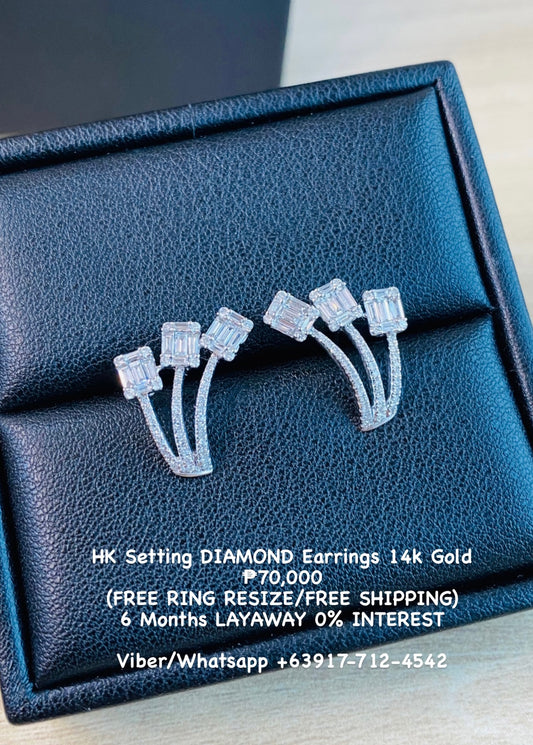 HK Setting DIAMOND Earrings 14k Gold #MS