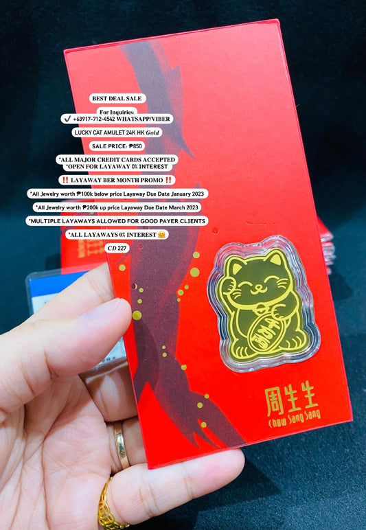 Lucky Cat Amulet 24k HK Gold