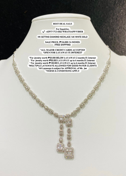 HK Setting DIAMOND Necklace 14k White Gold