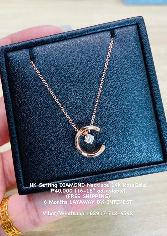 HK Setting DIAMOND Necklace 14k Gold #MS