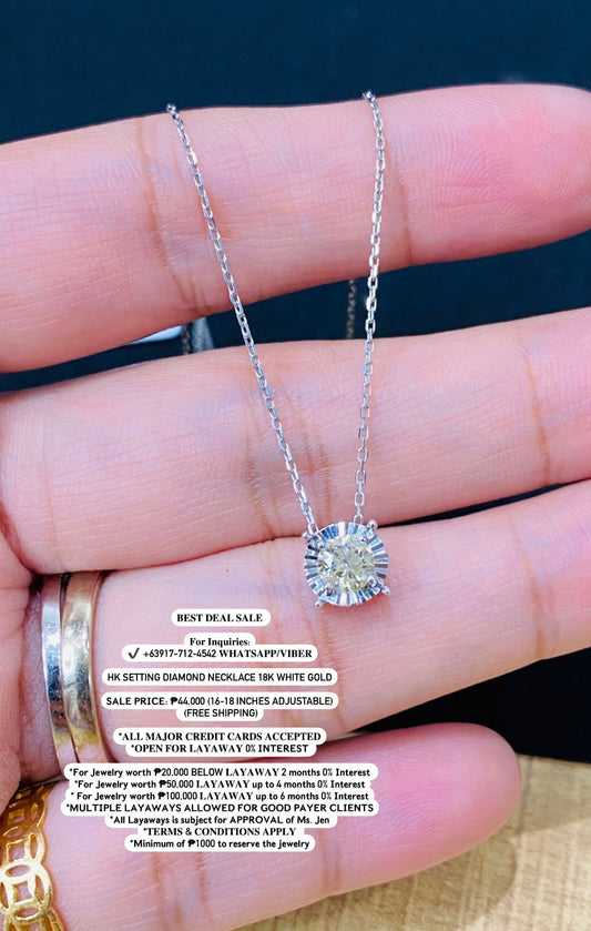 HK Setting Diamond Necklace 18k White Gold