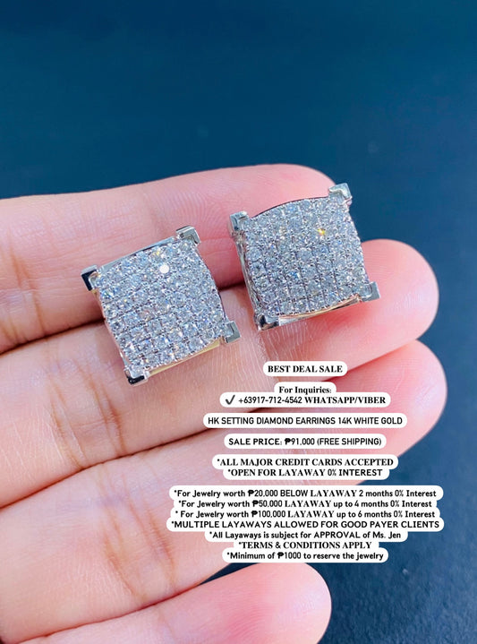 HK Setting Diamond Earrings 14k White Gold