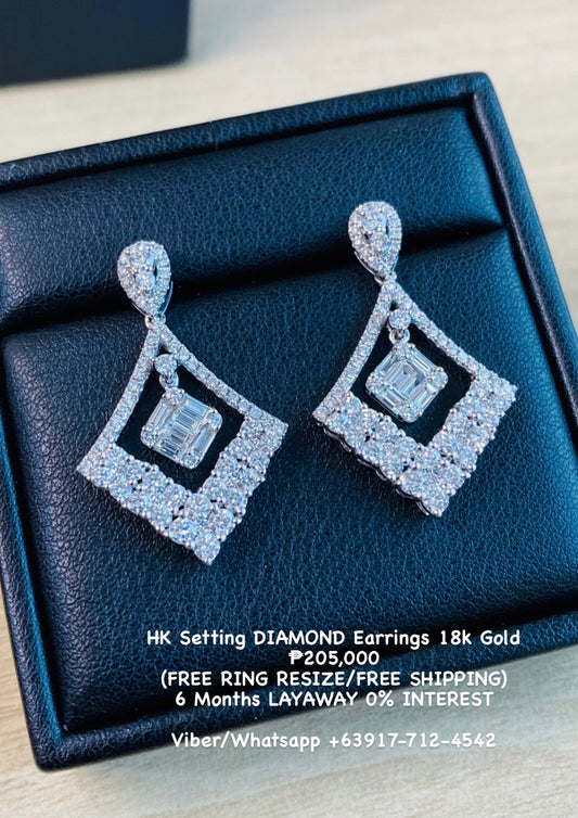 HK Setting DIAMOND Earrings 18k Gold #MS